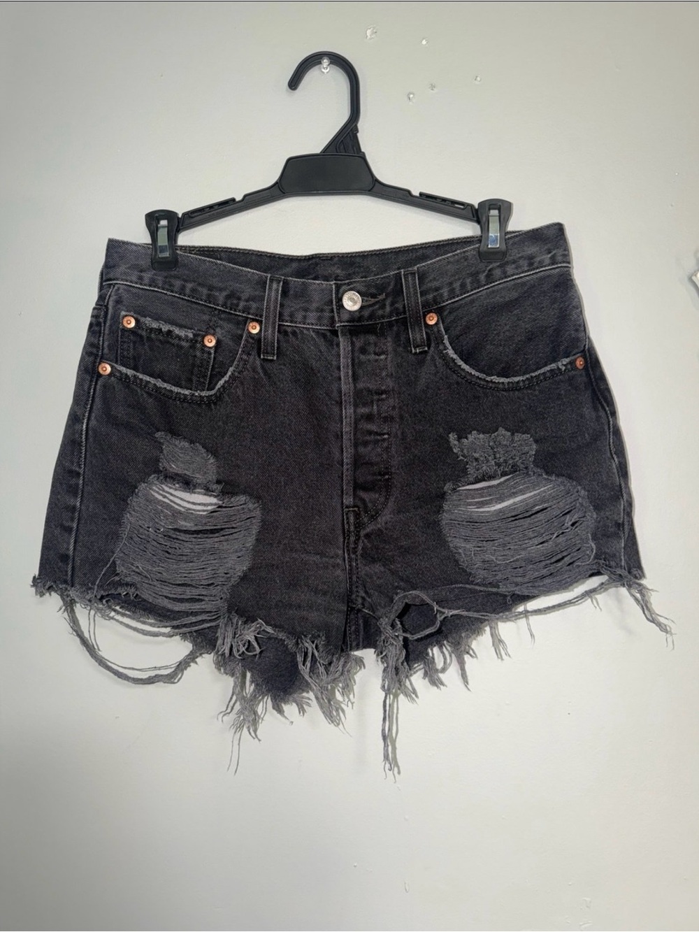 Levi's Black Distressed 501 Jean Shorts